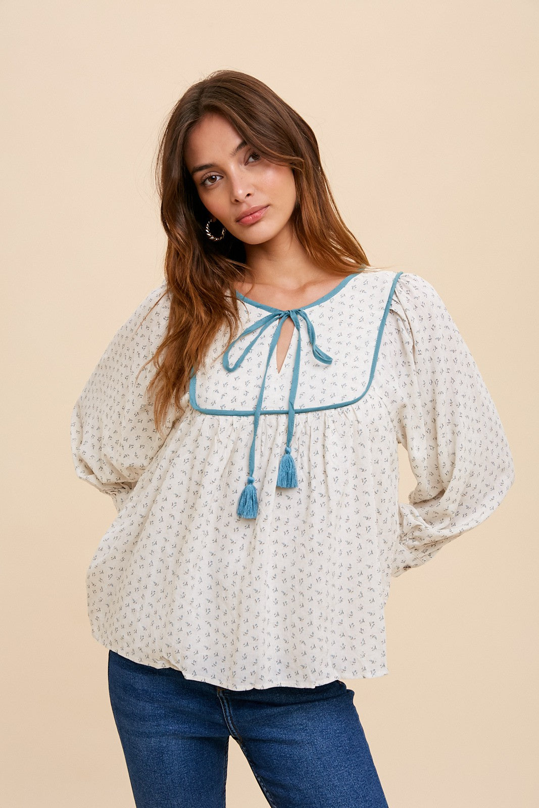 Ditzy Print Linen Blouse