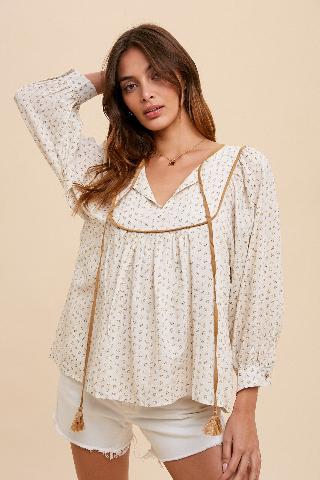 Ditzy Print Linen Blouse