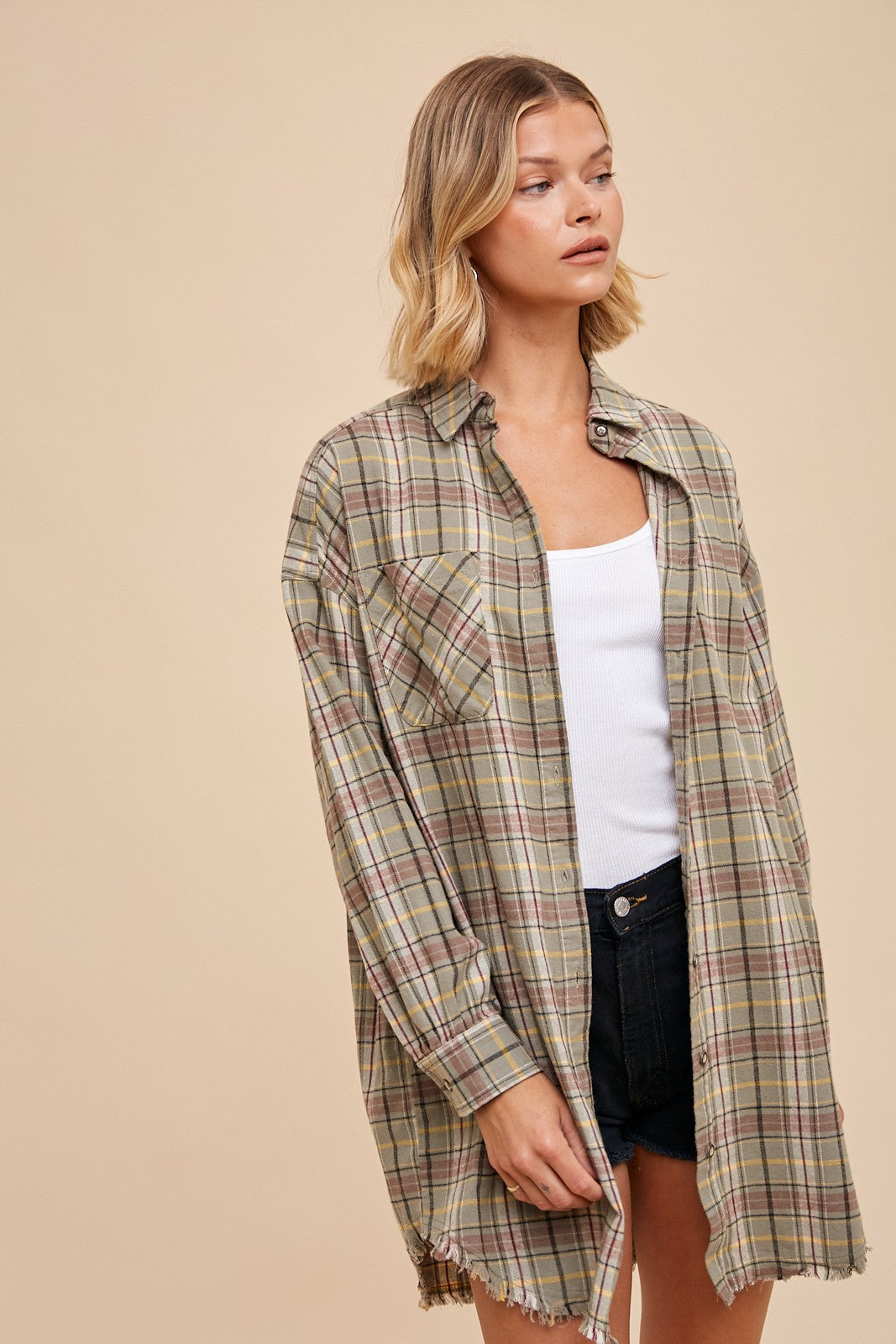 Button Up Plaid Shirt Dress