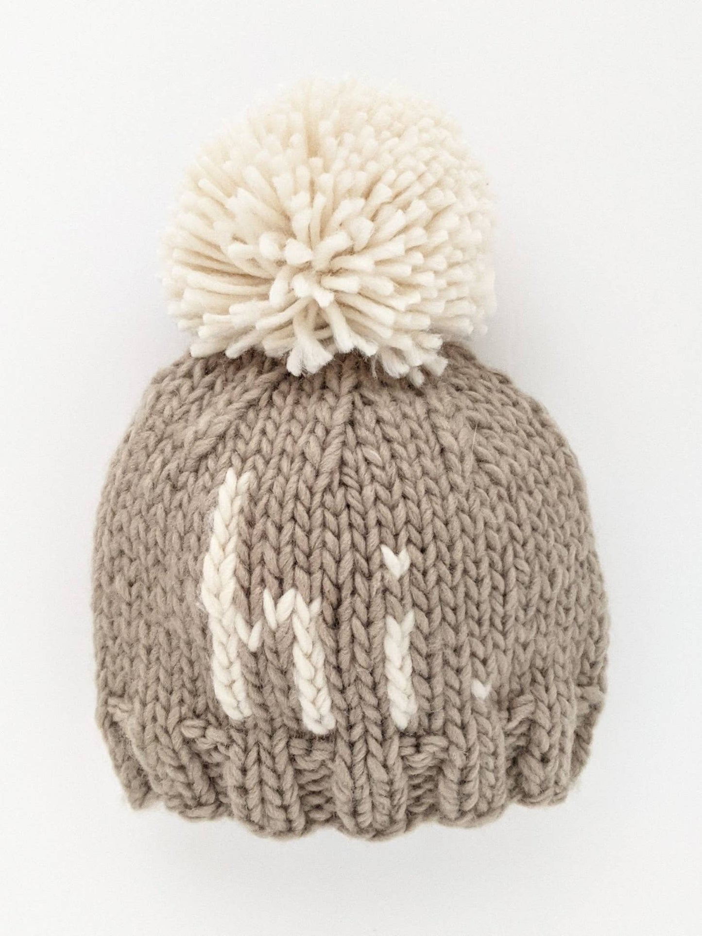 "hi" Pebble Brown Hand Knit Beanie Hat