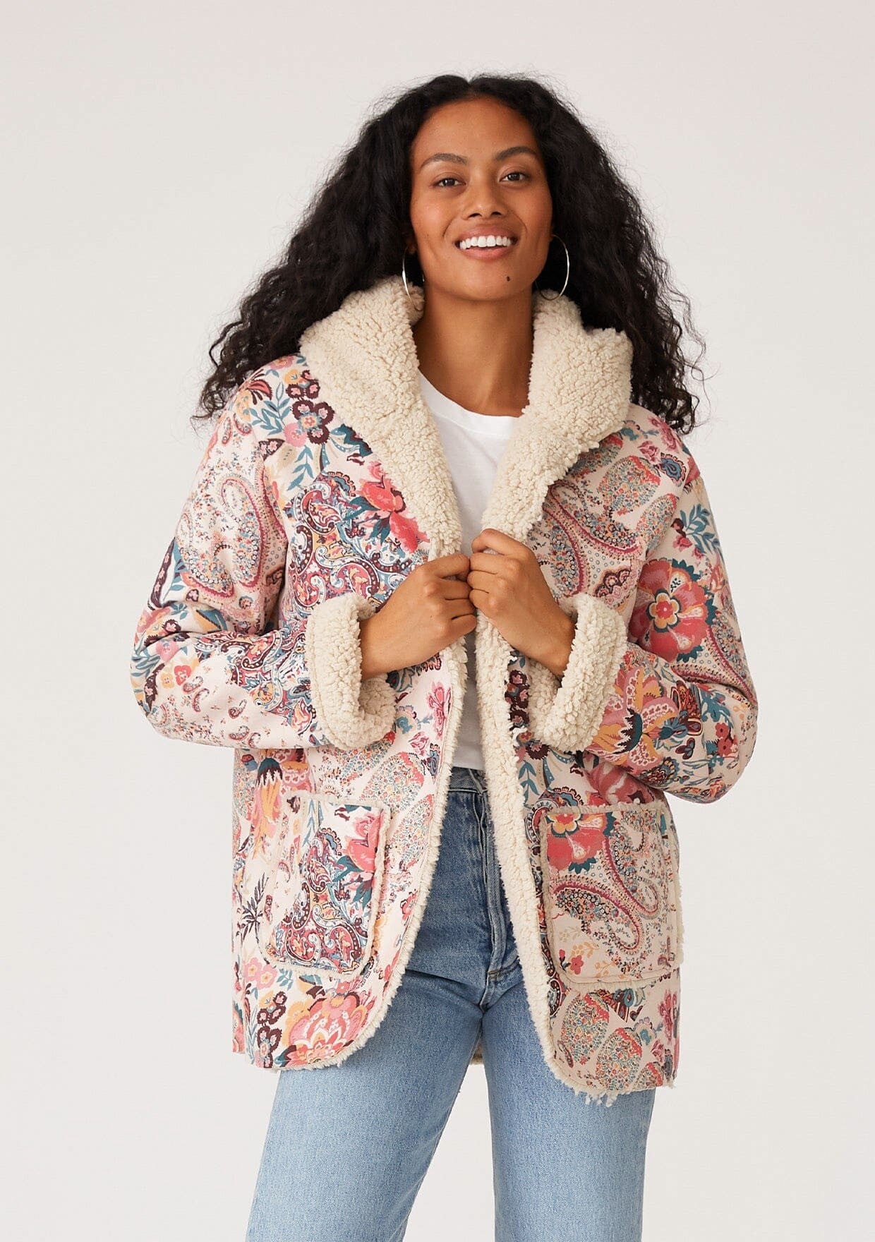 Paisley Floral Print Long Sleeve Hooded Jacket