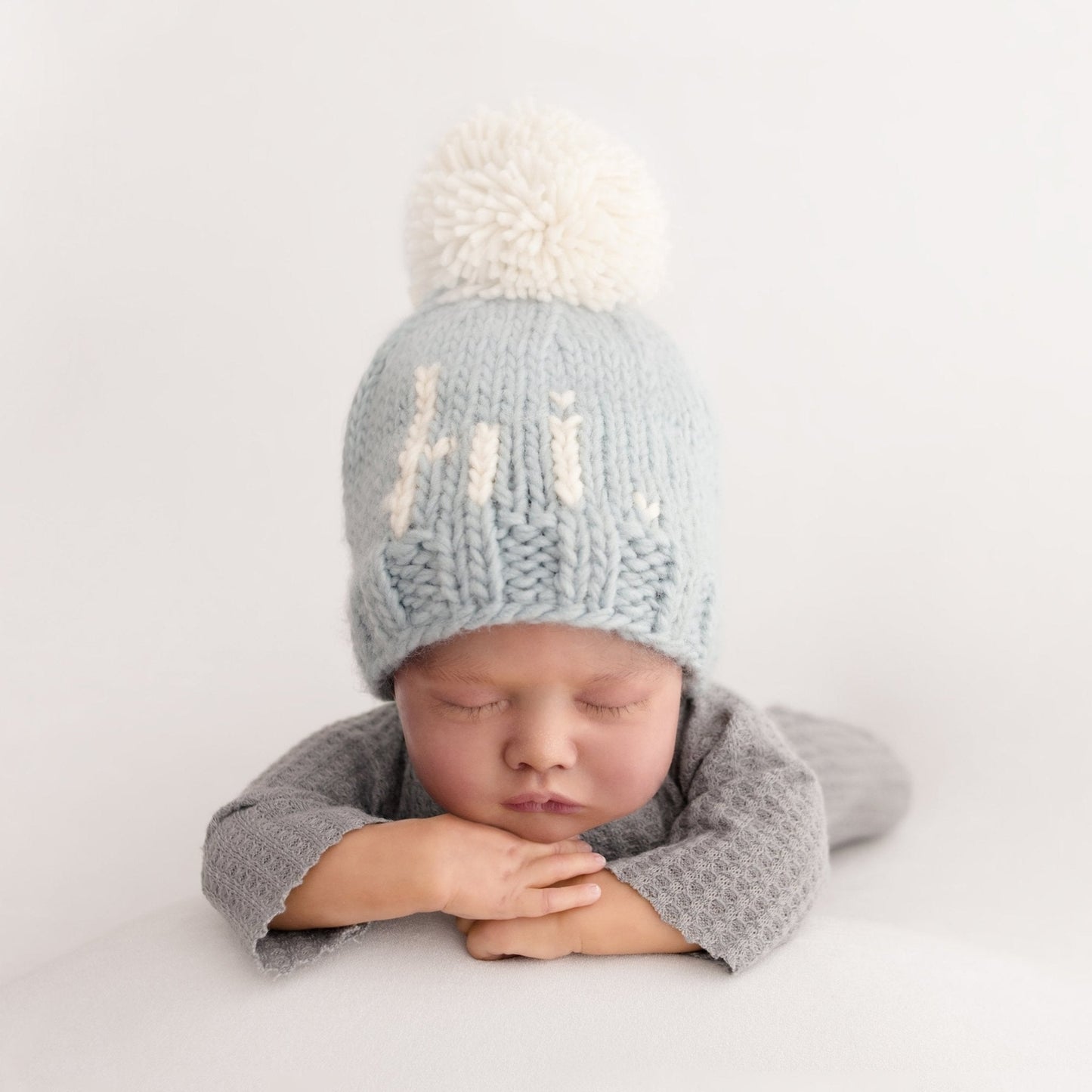 "hi" Surf Blue Hand Knit Beanie Hat