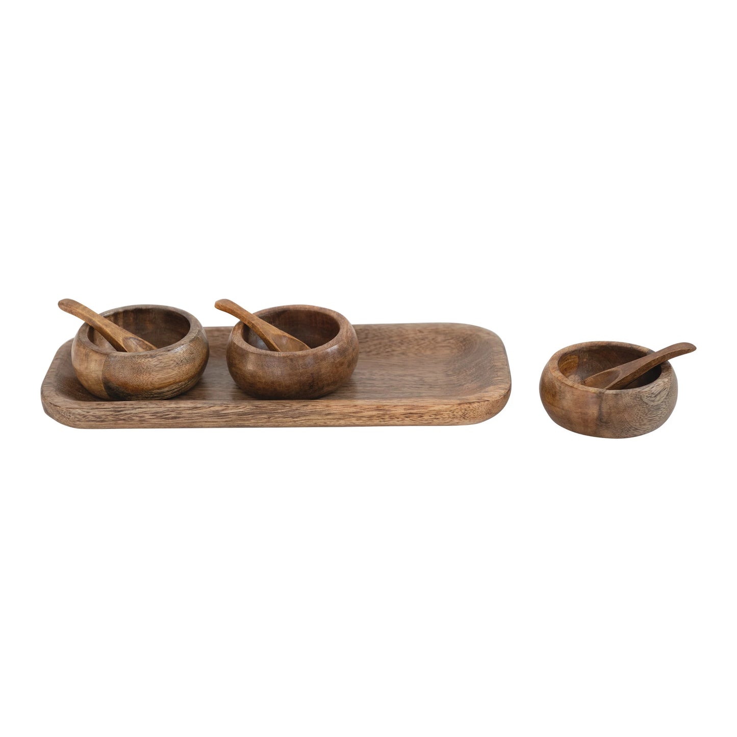 Mango Wood Tray w 3 Bowls & Spoons