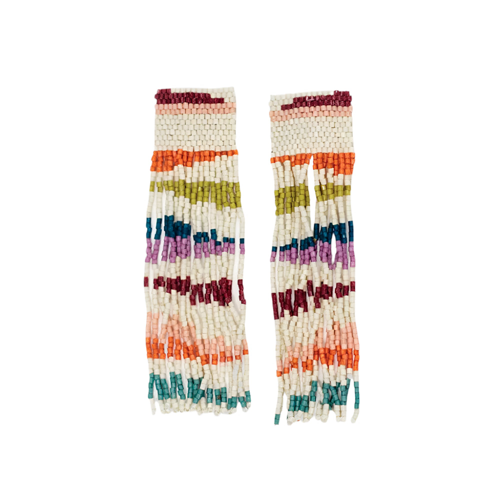 Belle Angled Stripes Beaded Fringe Earrings