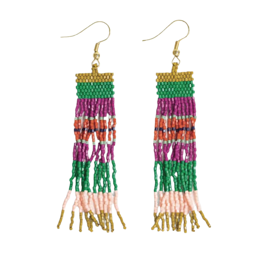 Billie Mixed Horizontal Stripes Beaded Fringe Earrings