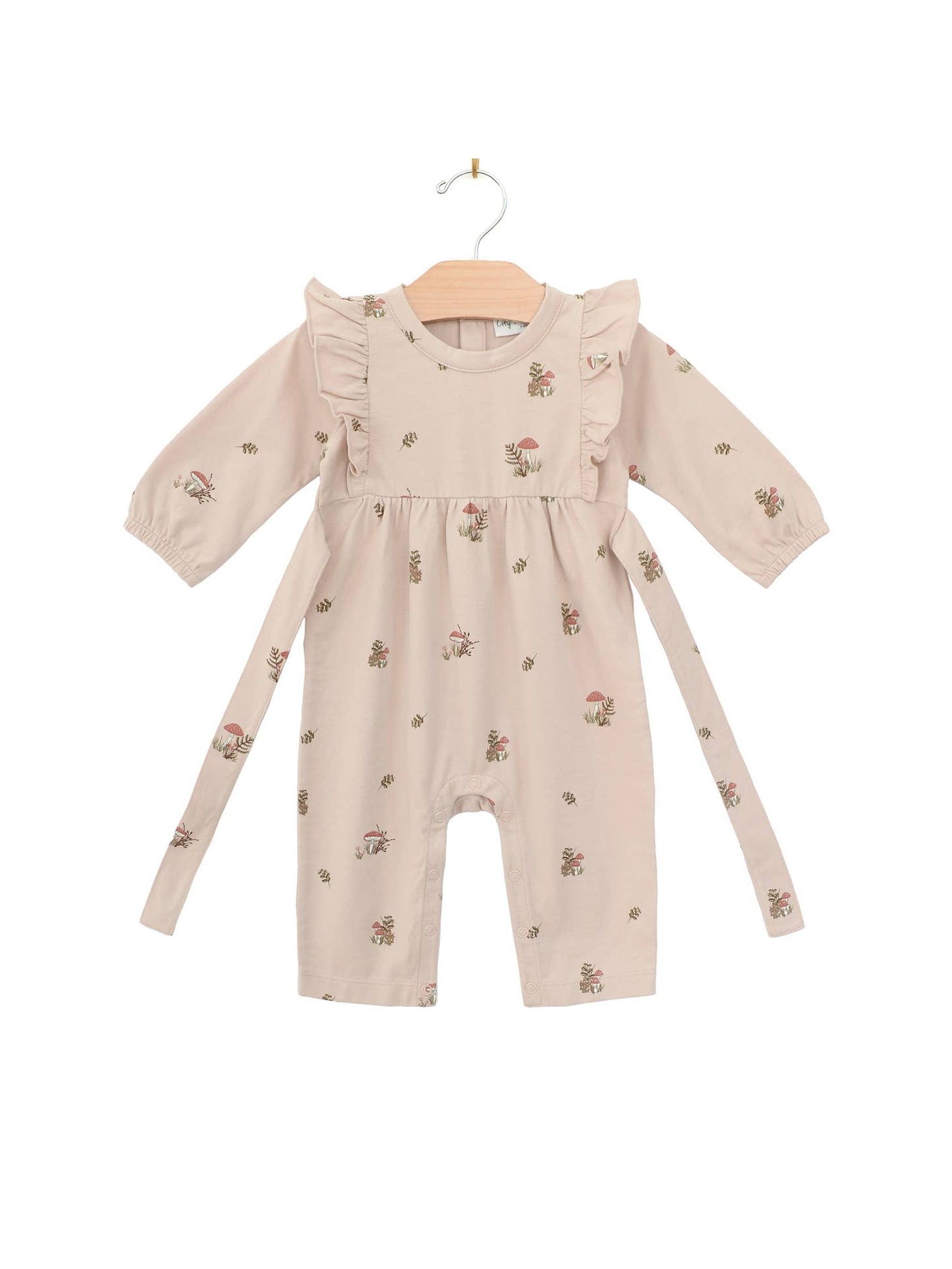Flutter Long Sleeve Leg Romper, Blush Mushrooms