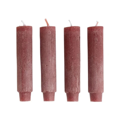 Unscented Pleated Taper Candles, Powder Finish, Burgundy