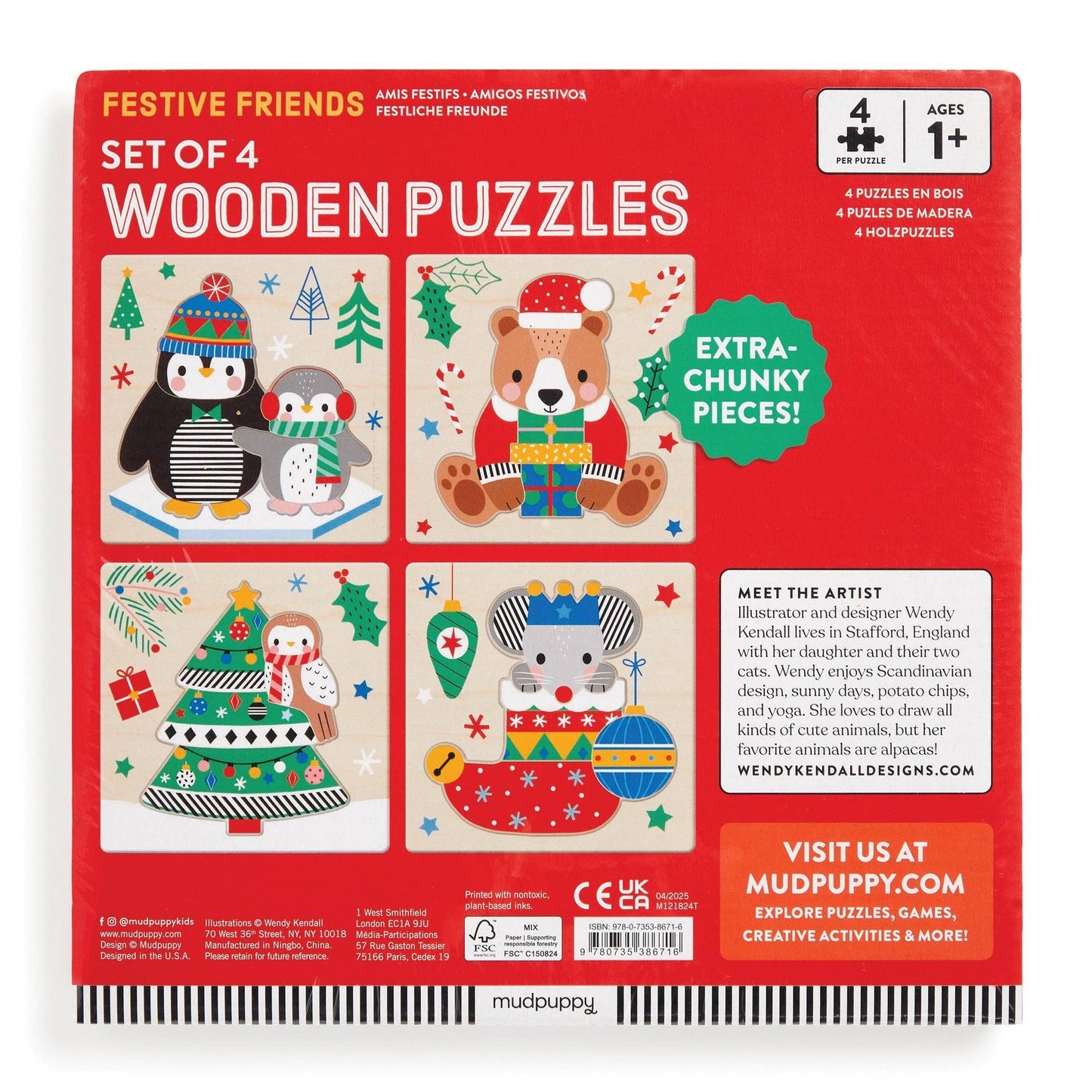 Festive Friends Set of 4 Wood Puzzles