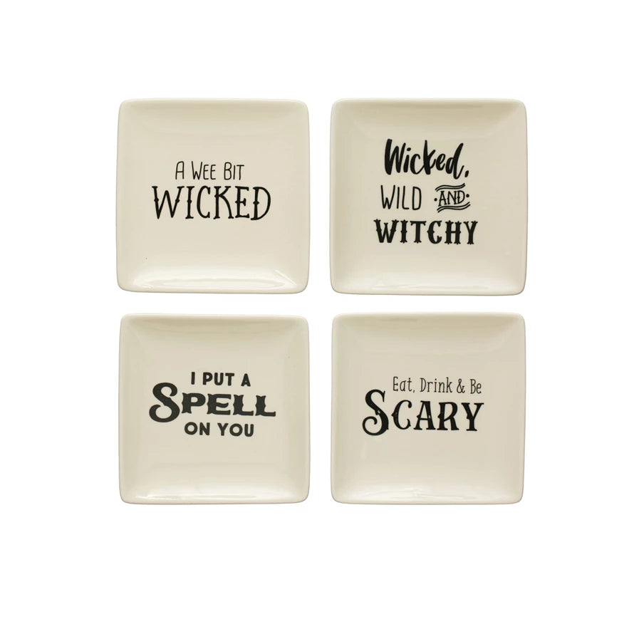 Square Stoneware Plate W/ Spooky Saying