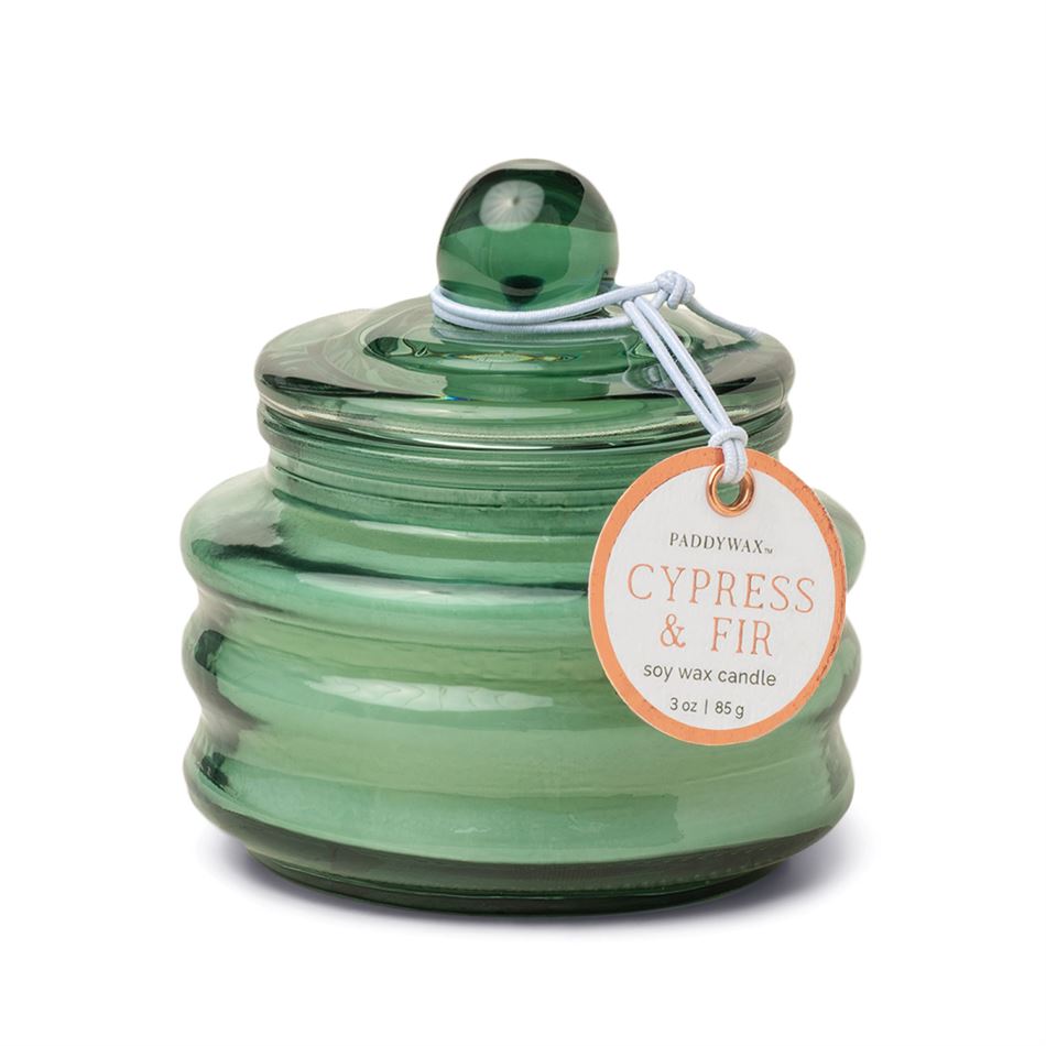 Cypress Fir Holiday 3oz. Beam Transparent Green Glass Candle
