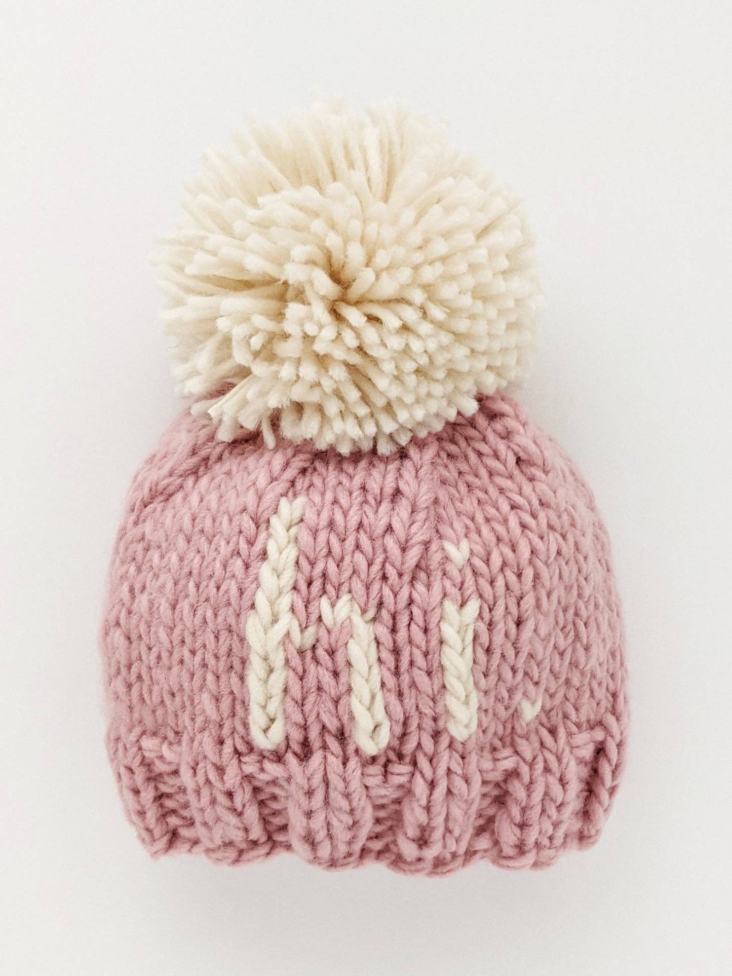 "hi" Rosy Hand Knit Beanie Hat (0-6m)