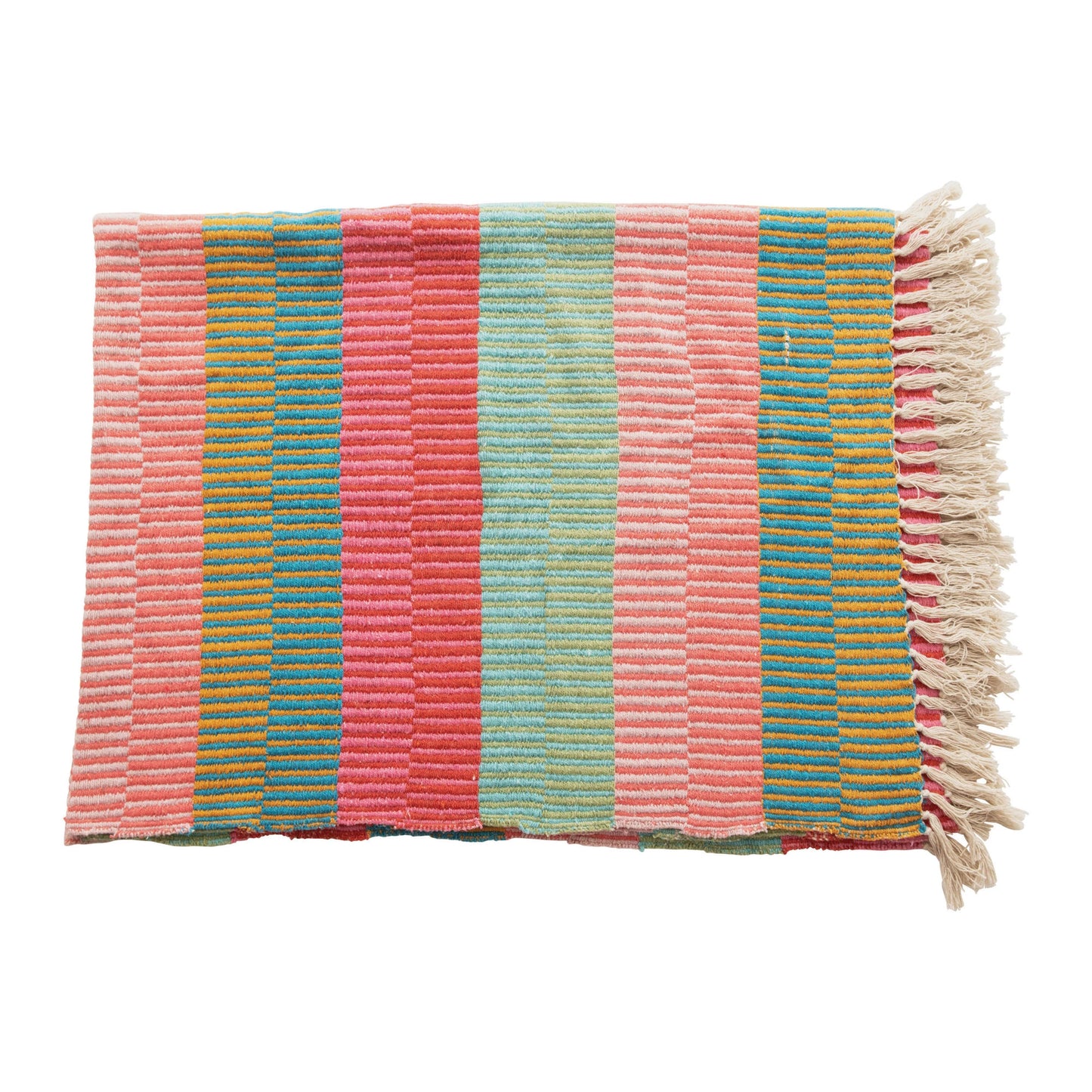 Recycled Cotton Blend Striped Throw W/ Tassels
