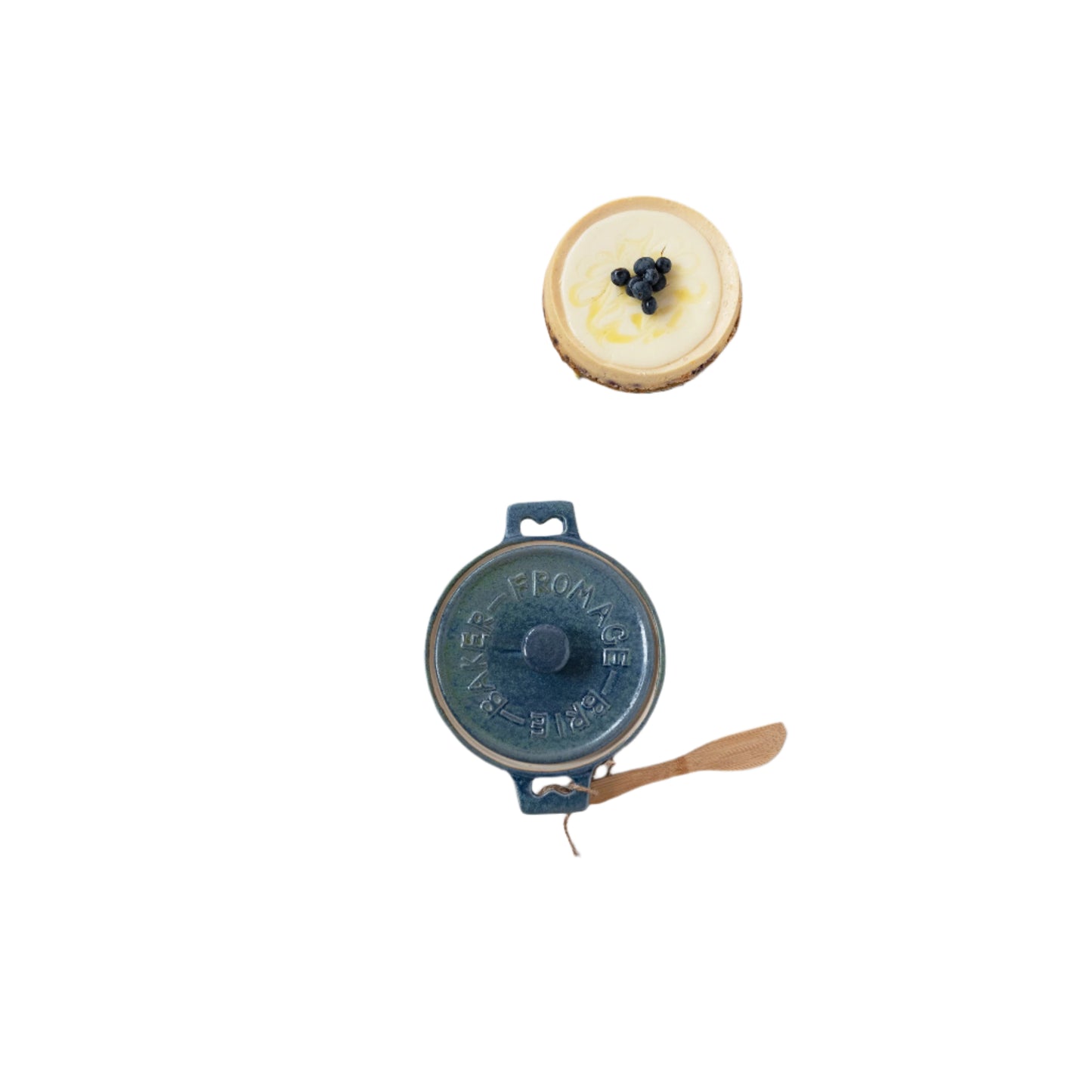 Brie Baker w/ Wooden Spreader, Blue Reactive Glaze