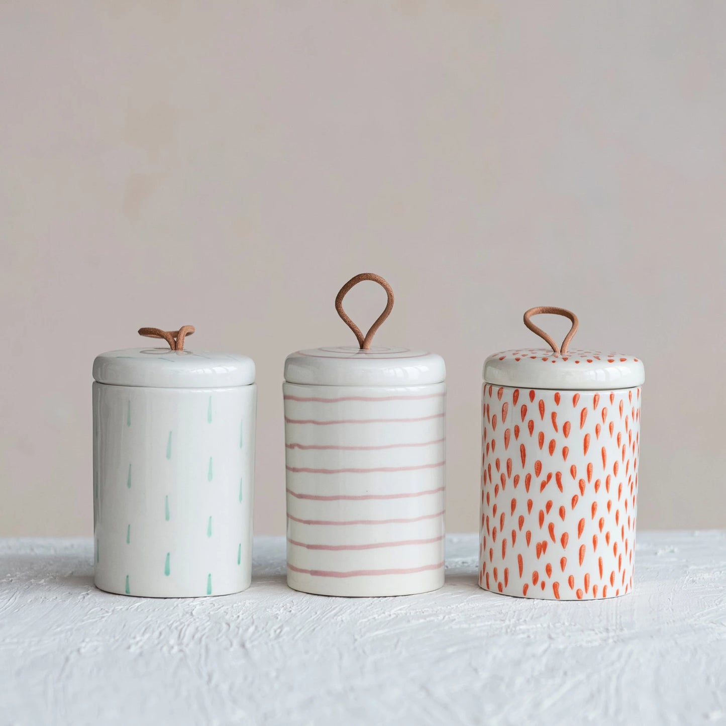 Stoneware Canister W/ Lid & Leather Pull