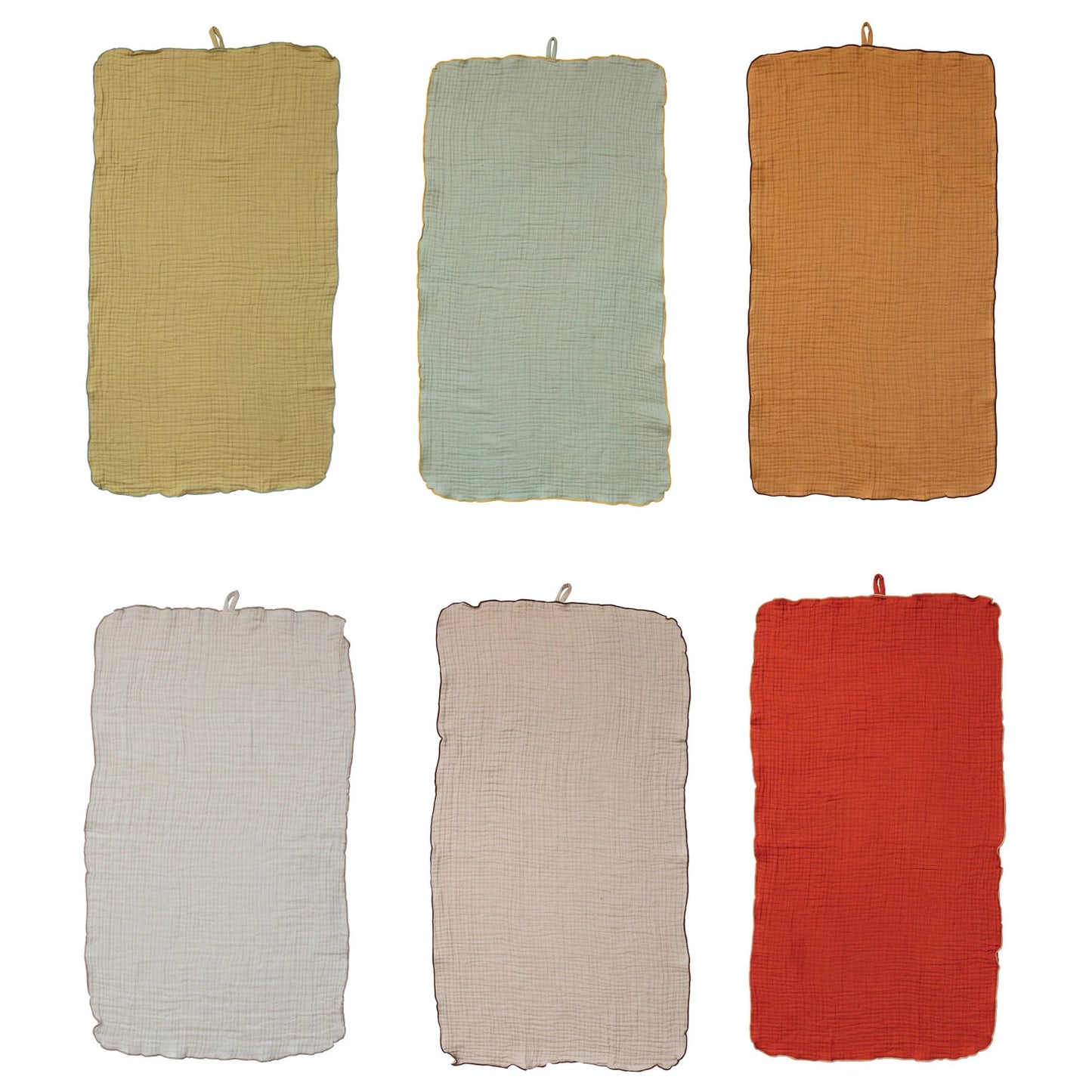 Woven Cotton Double Cloth Tea Towel W/ Contrasting Stitched Edge & Loop