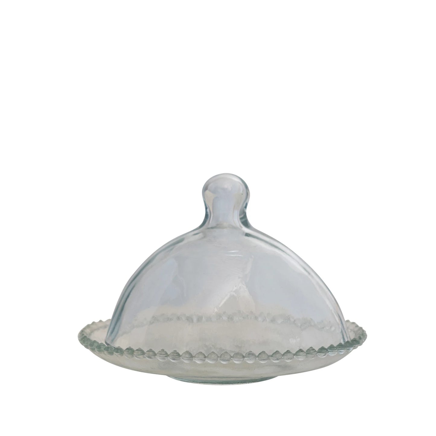 Glass Cloche Butter Bowl W/ Hobnail Edge Tray