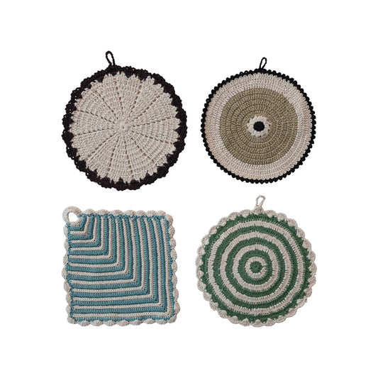 Cotton Crocheted Pot Holder, 4 Styles