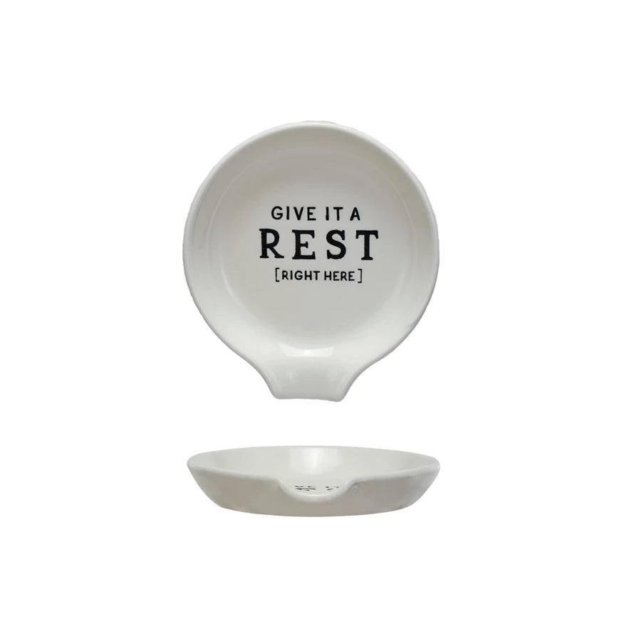 Give It A Rest Stoneware Spoon Rest w/ Wax Relief Saying