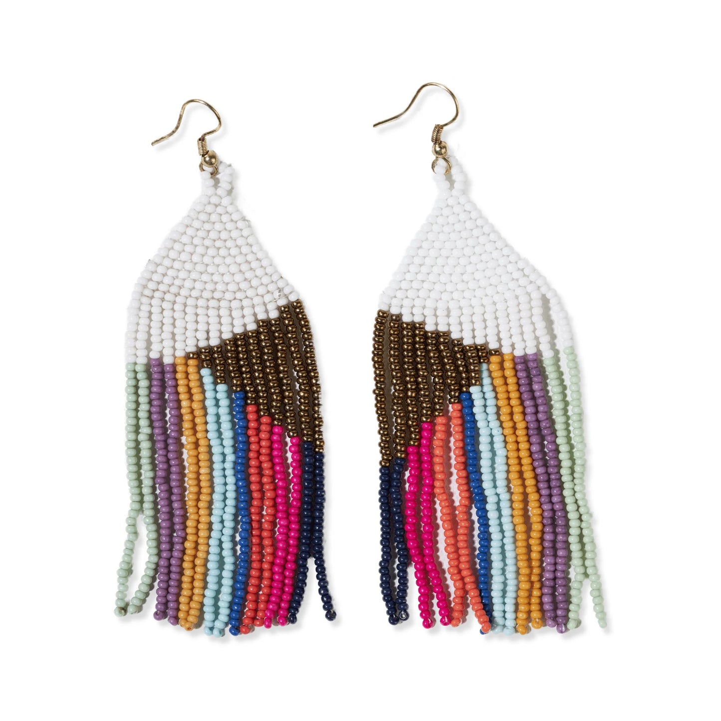 Elise Angle With Stripes Beaded Fringe Earrings White Rainbow