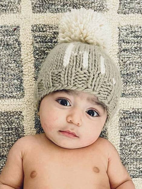 "hi" Pebble Brown Hand Knit Beanie Hat