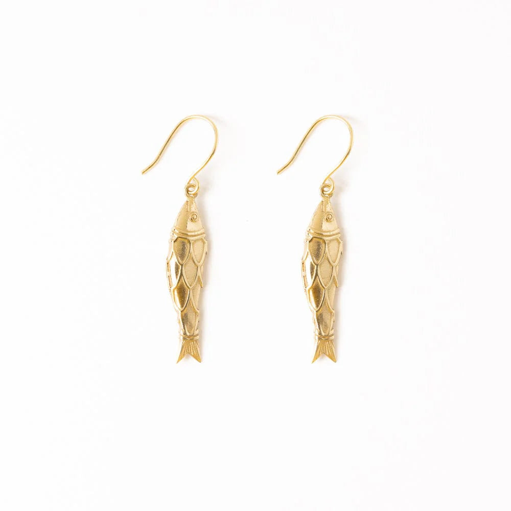 Sally Fish Dimensional Brass Dangle Earrings