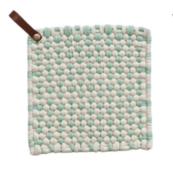 Crocheted Pot Holder w/ Leather Loop, Happy House