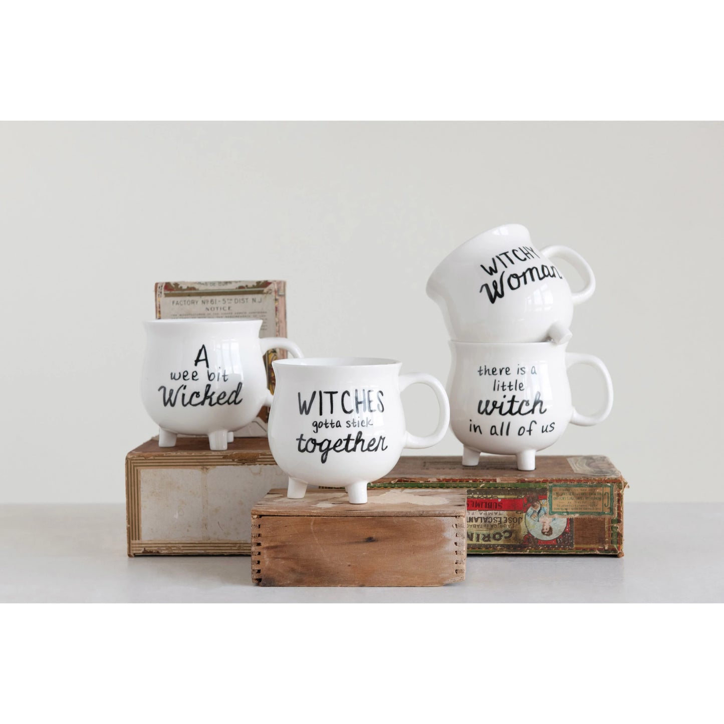 Stoneware Cauldron Mug W/ Witch Sayings