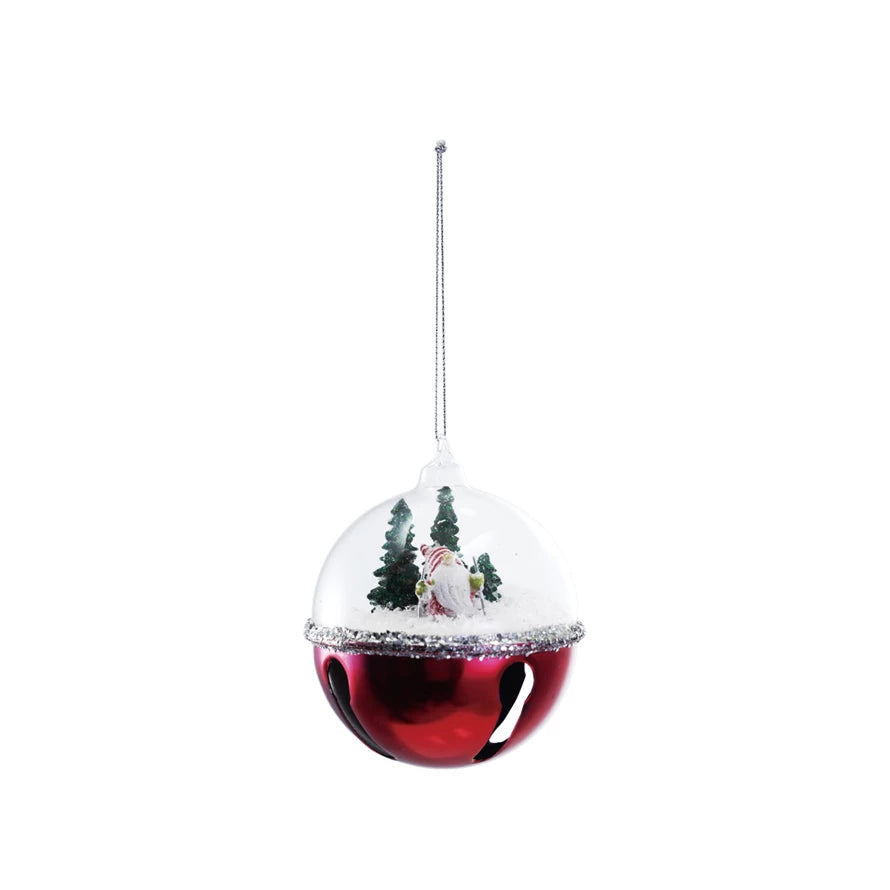 Glass & Metal Jingle Bell/Snow Globe Ornament