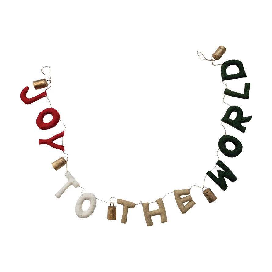 Handmade Wool Felt Garland with Jute Cord "Joy To The World"