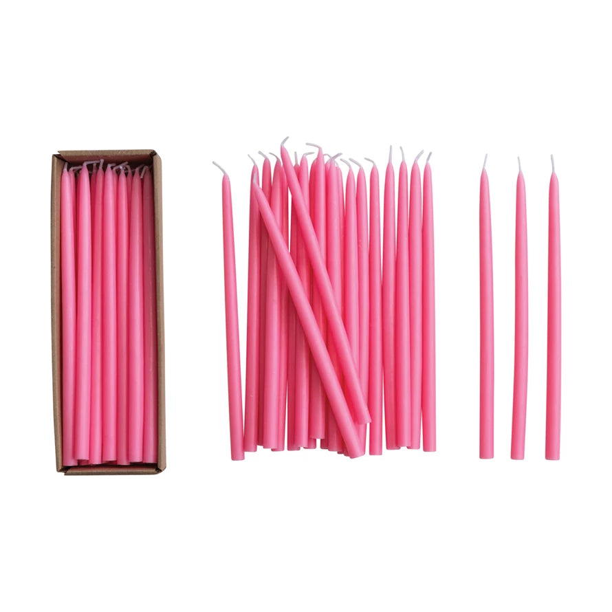 Unscented Thin Taper Candles in Box, Set of 24 (Multiple Colors)