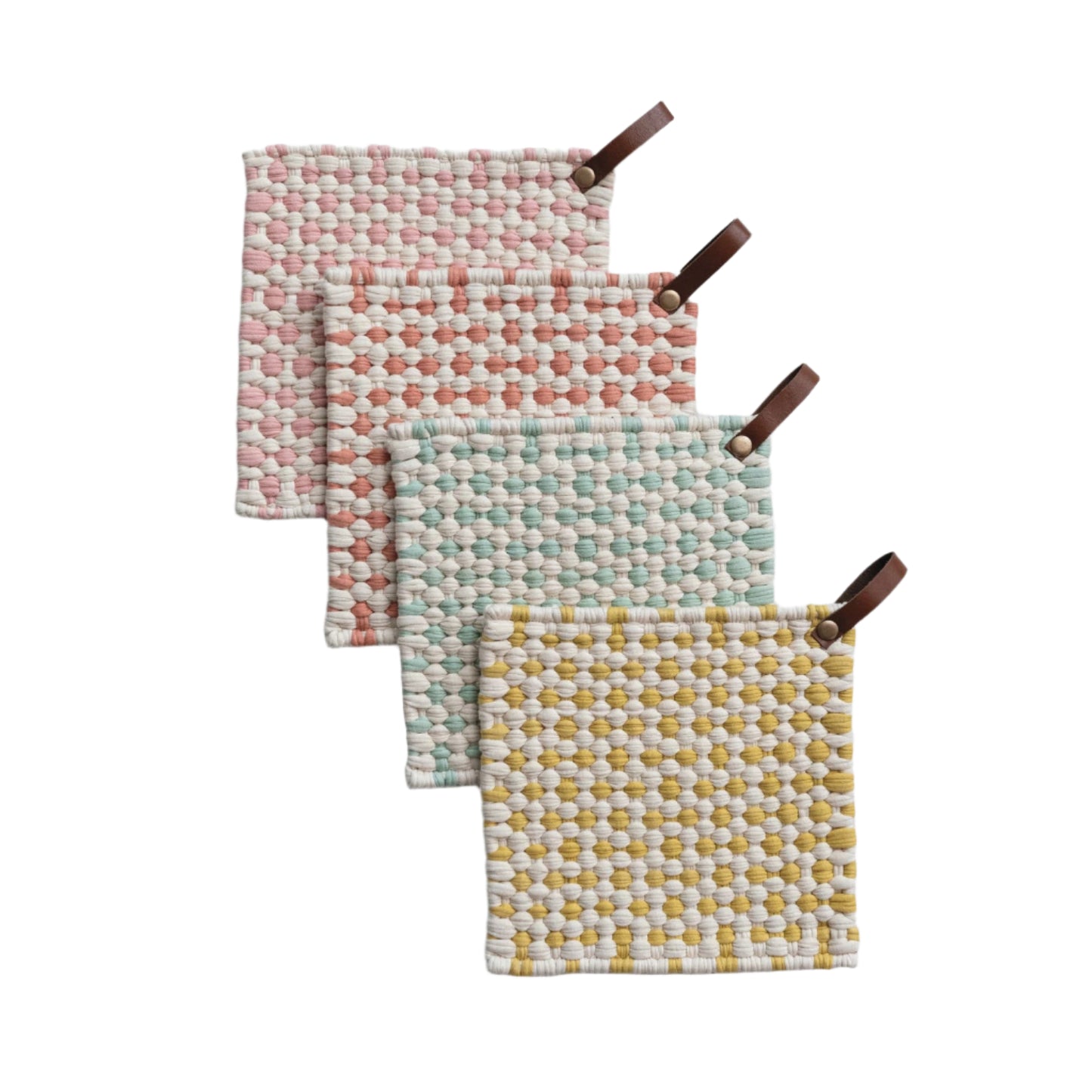 Crocheted Pot Holder w/ Leather Loop, Happy House