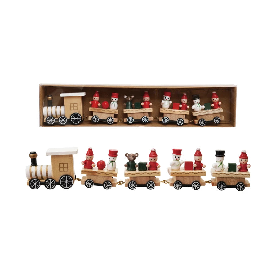 Wood Train with Holiday Passengers, Boxed Set of 5