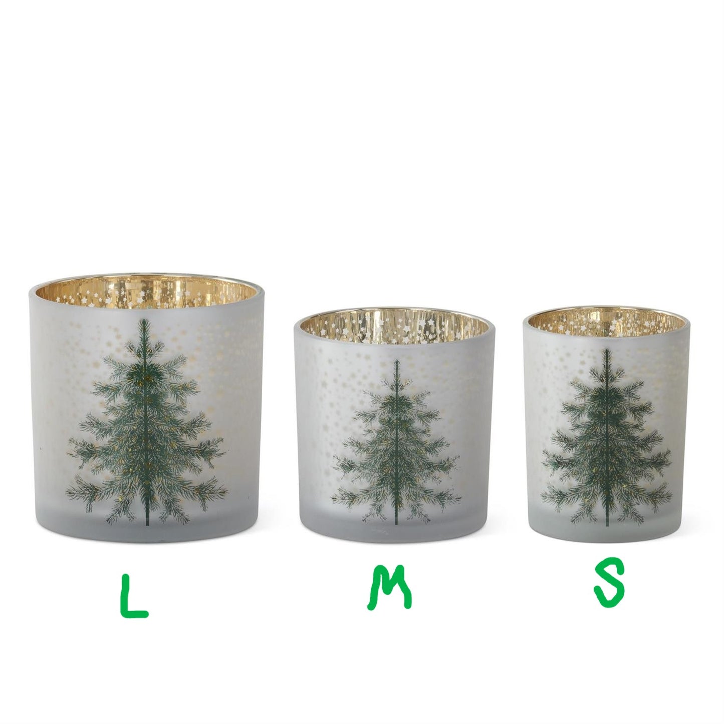 Frosted White Glass Christmas Tree Containers w/Gold Star
