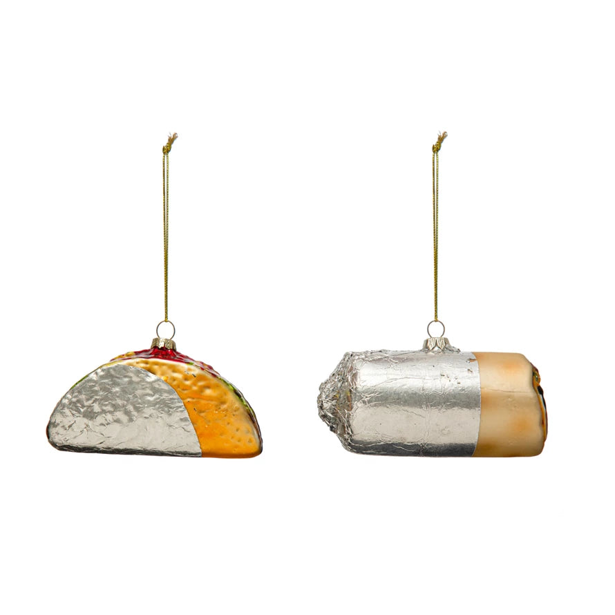Hand Painted Glass Burrito/Taco in Foil Ornament