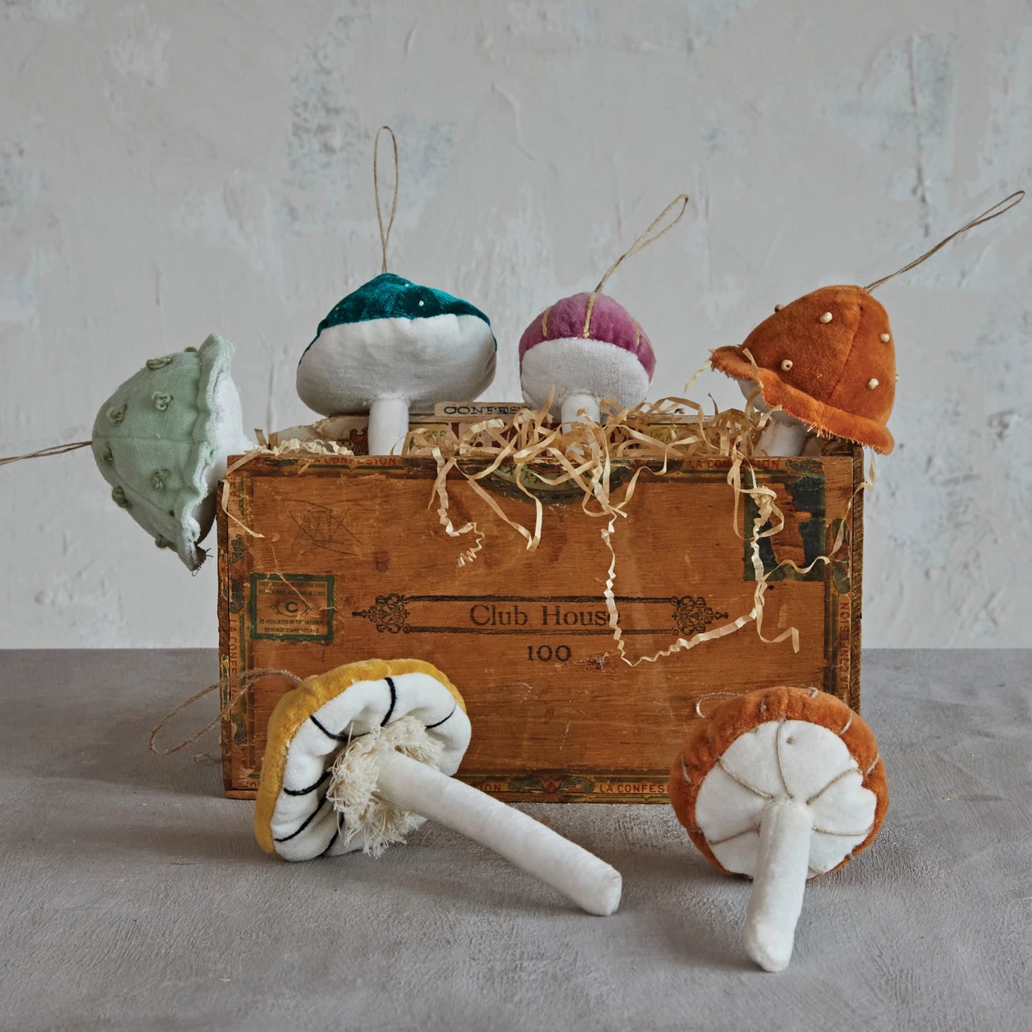 Cotton Velvet Mushroom Ornament W/ Embroidery & French Knot