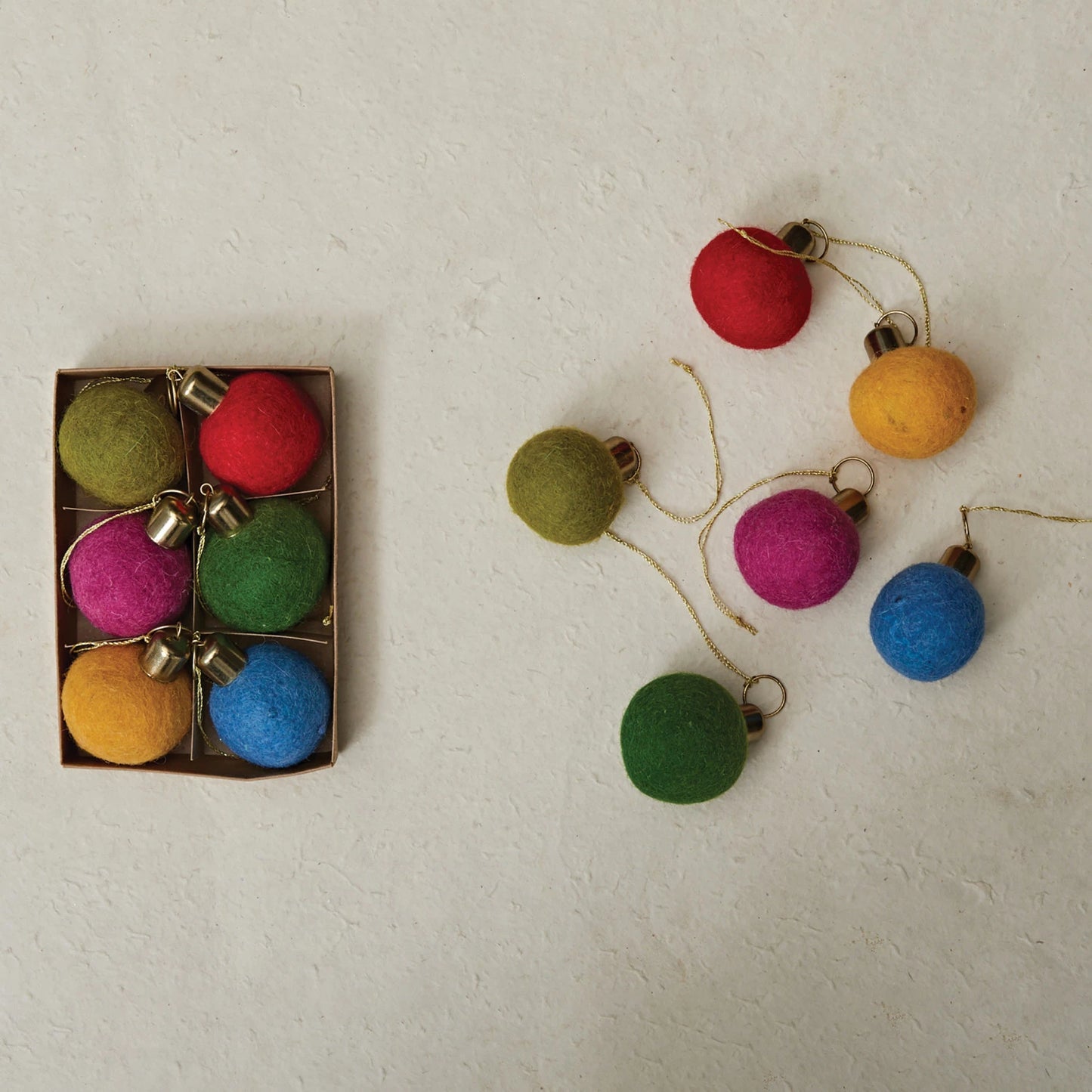 Round Wool Felt Pom Pom Ornament Set of 6