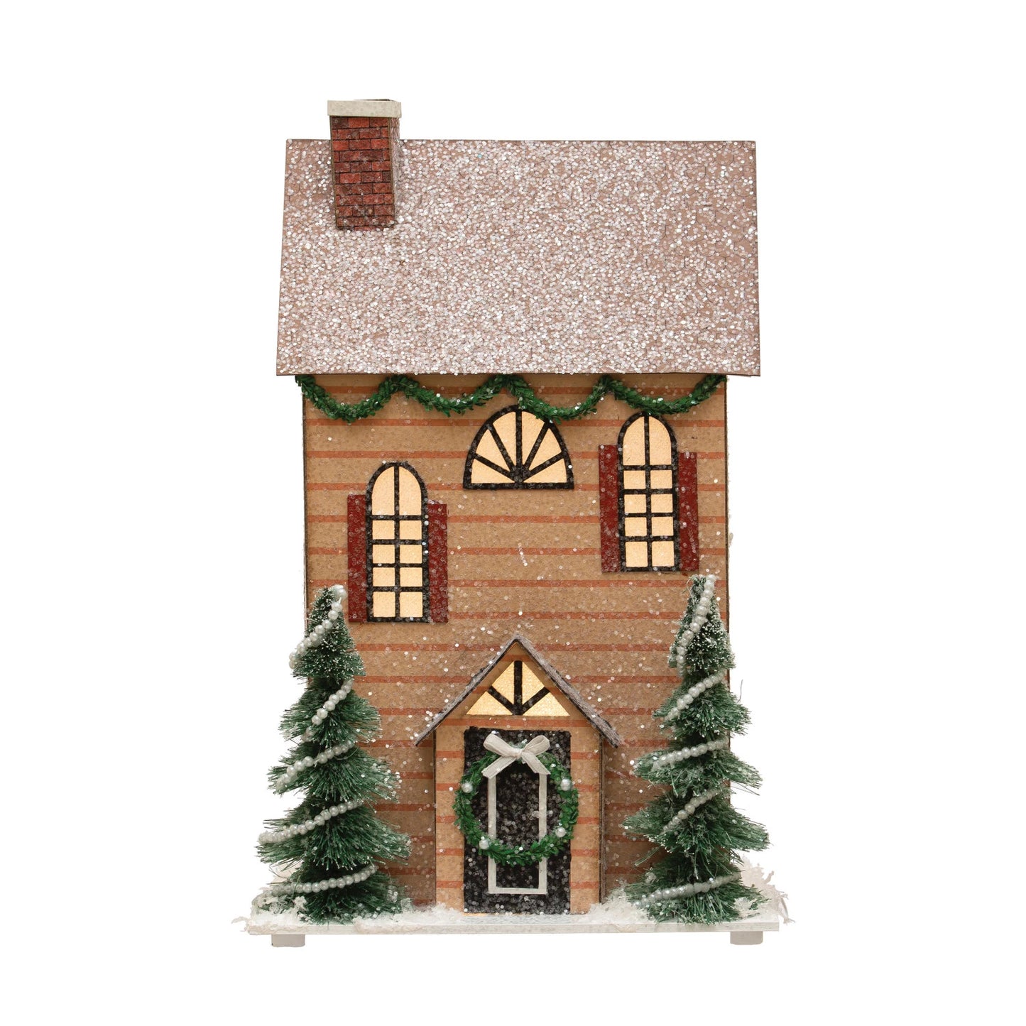 Paper House W/ Trees, Glitter & LED Light
