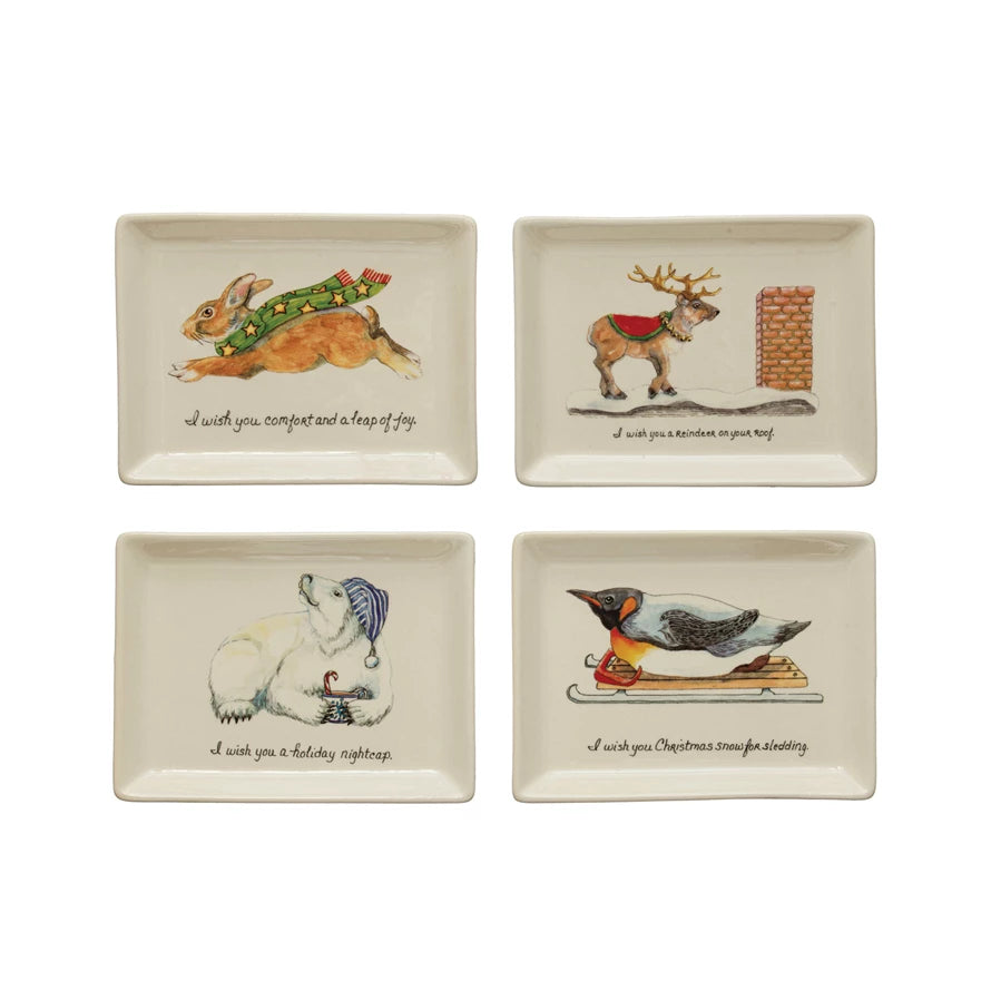 Stoneware Dish W/ Animal & Wishes "I Wish You..."
