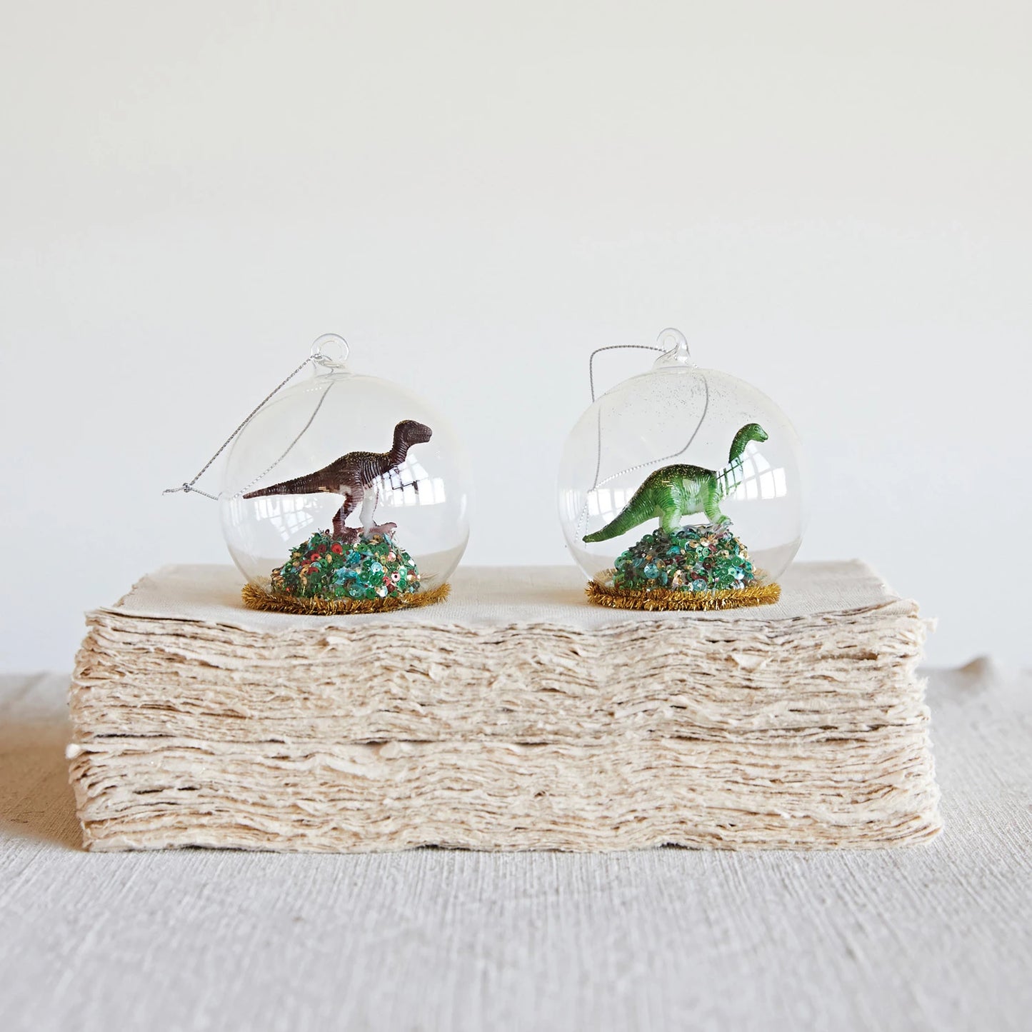 Glass Cloche Ornament W/ Dinosaurs