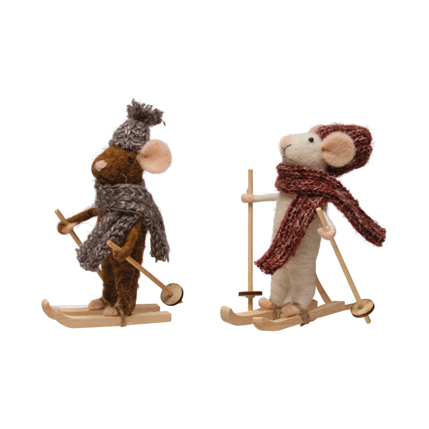 Wool Felt Skiing Mouse W/ Knit Hat