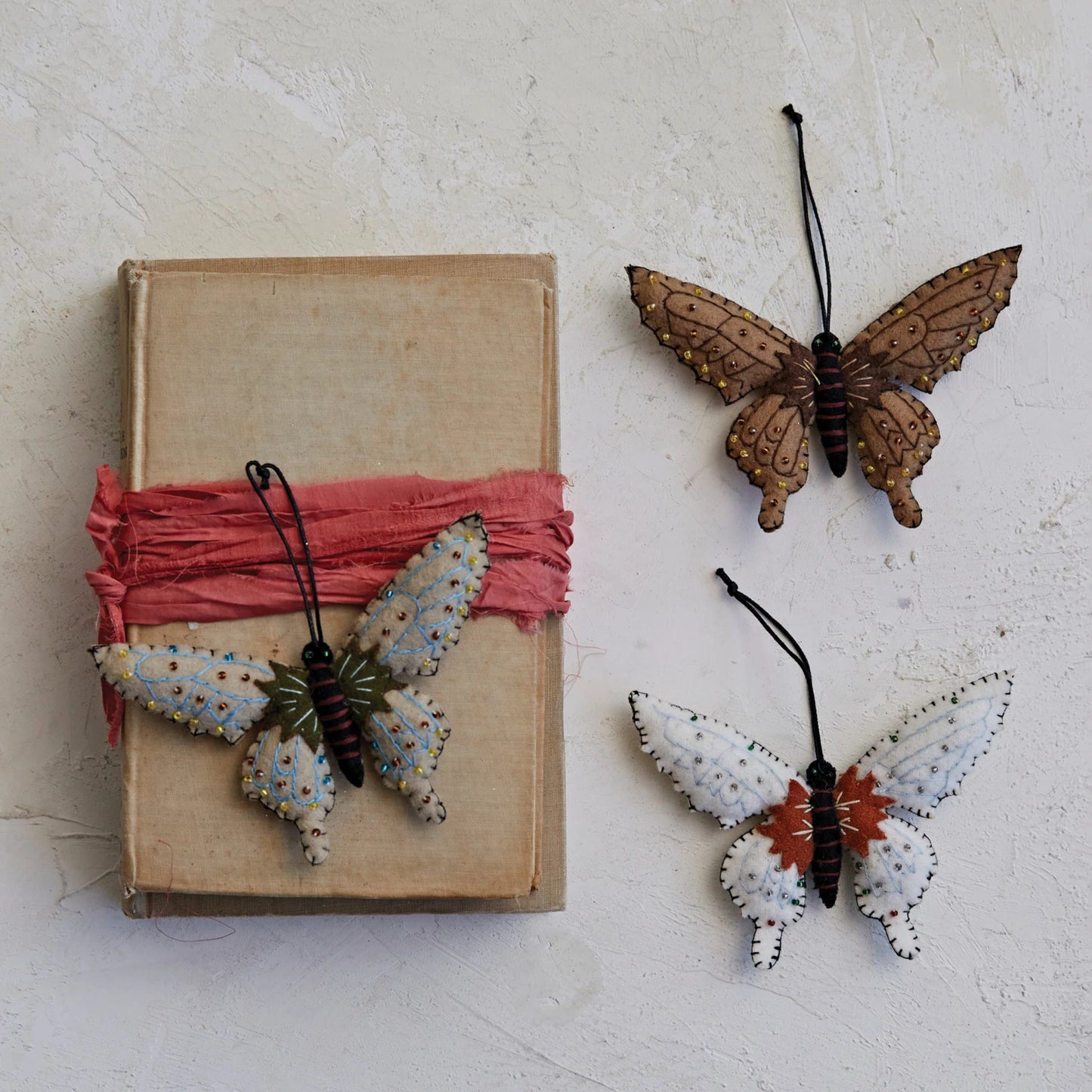 Fabric Butterfly Ornament W/ Beads & Embroidery