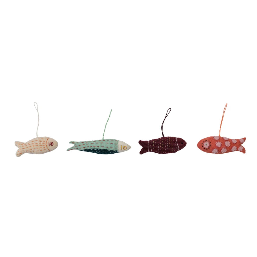 Handmade Wool Felt Fish Ornament W/ Stitching