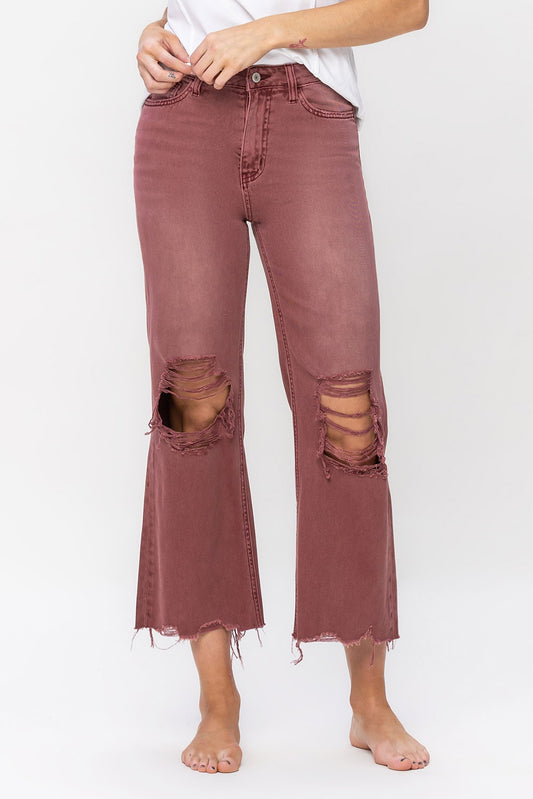90's Vintage Crop Flare Jeans, Russet Brown