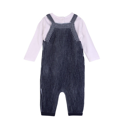 Denim Blue Rib Knit Baby Overall Set (Organic Cotton)