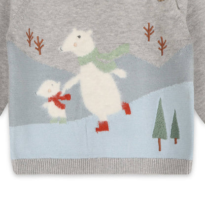 Skating Polar Bear Jacquard Knit Baby Raglan Pullover