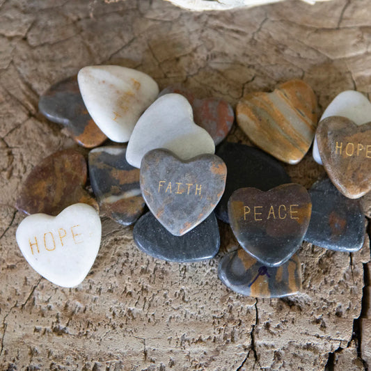 Heart Shaped River Stone W/Words