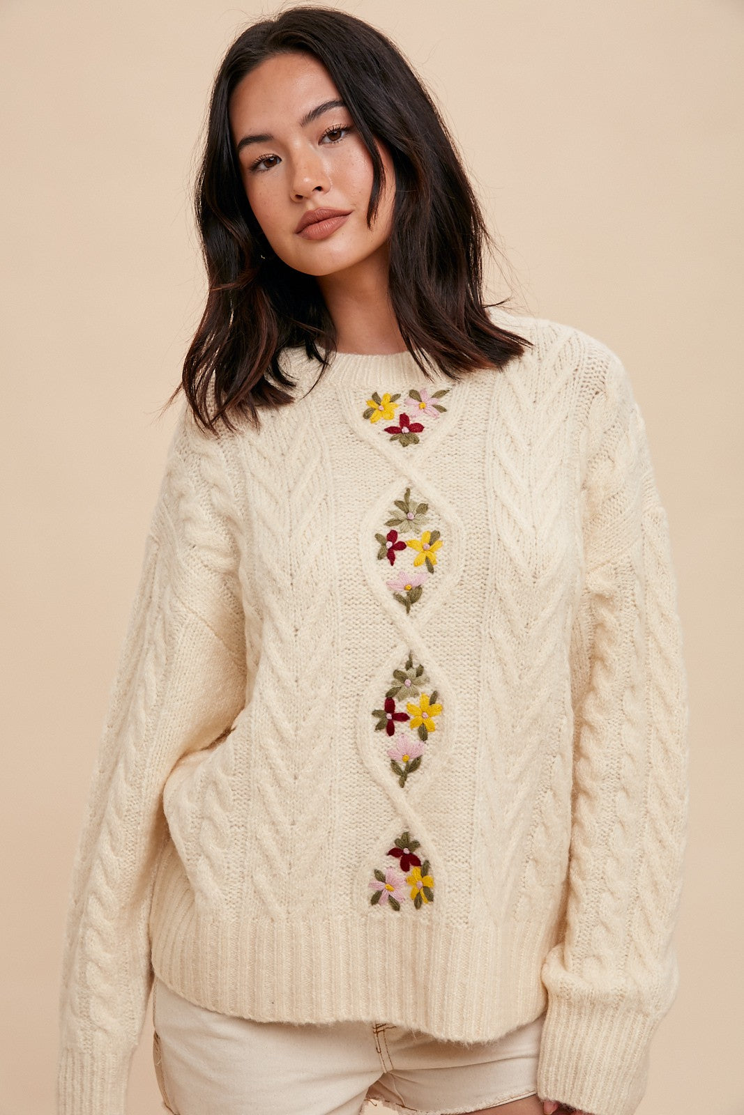 Floral Cable Knit Sweater