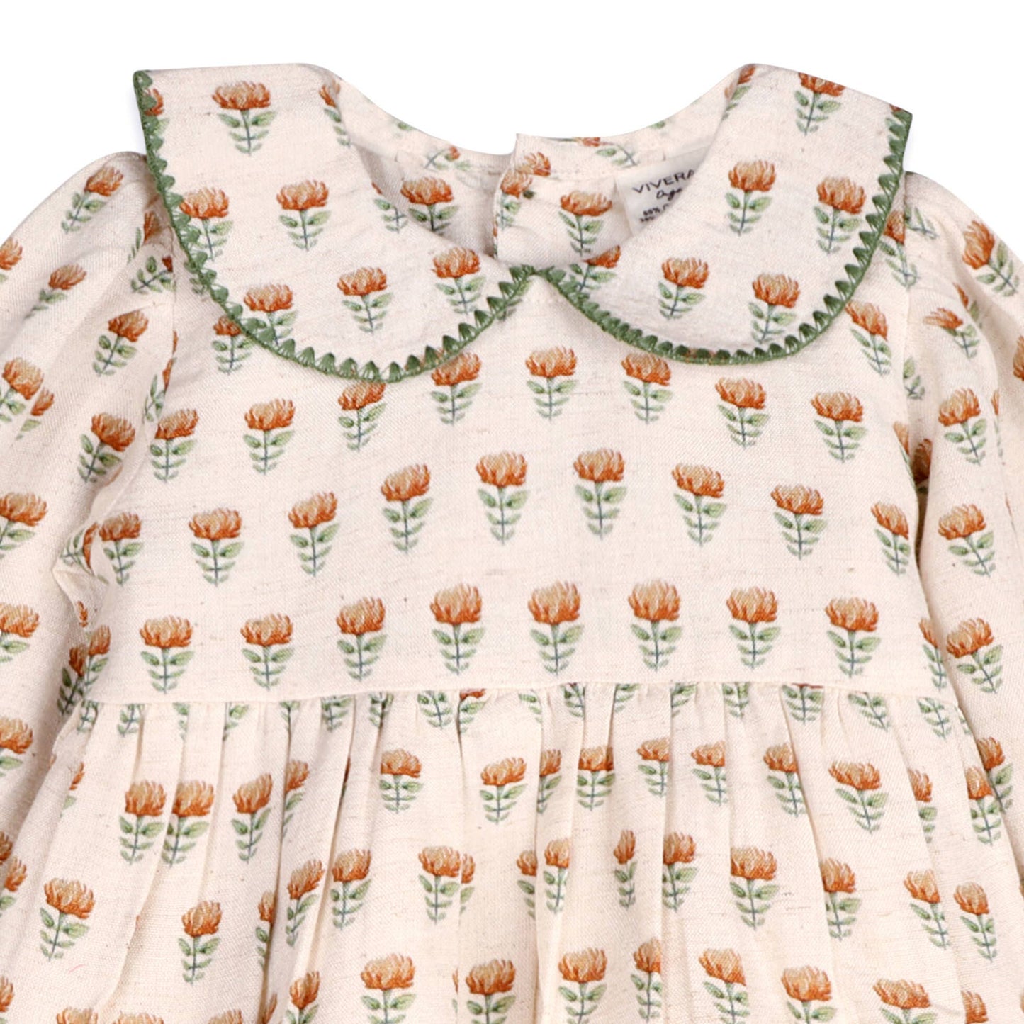 Ina Block Print Floral Baby Dress & Bloomer Set (Linen)