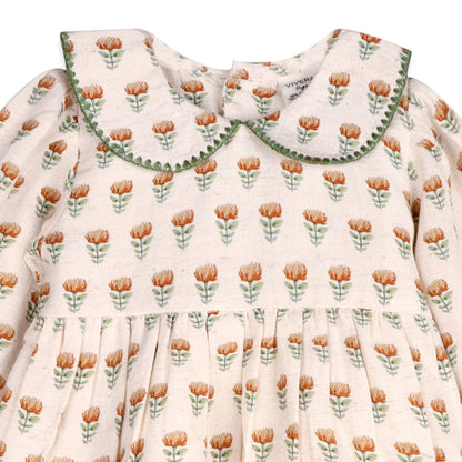 Ina Block Print Floral Baby Dress & Bloomer Set (Linen)