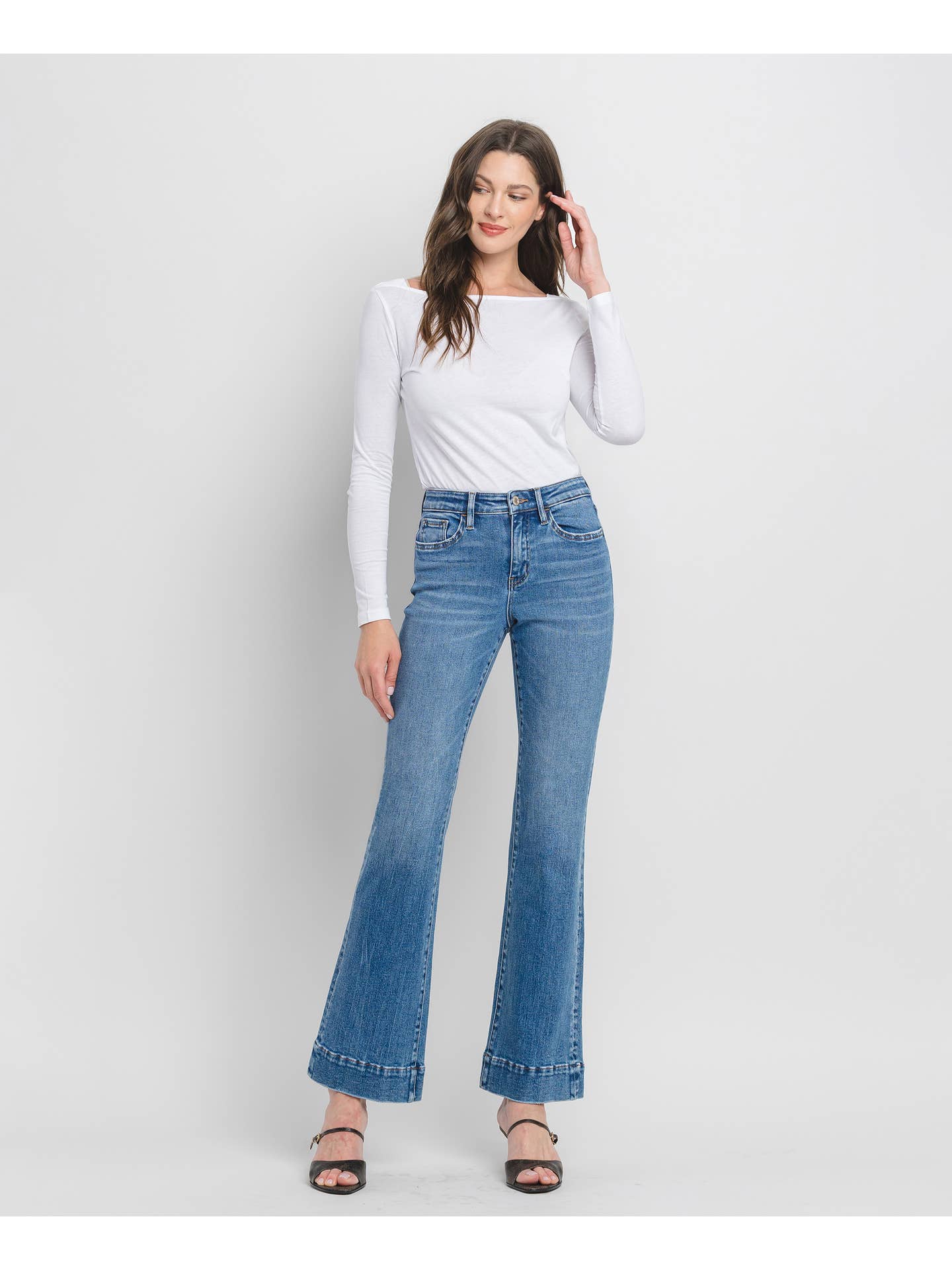 High Rise Trouser Hem Relaxed Flare Jeans